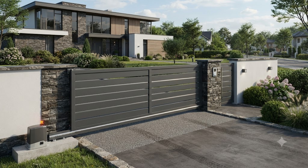 Откатные ворота ALUTECH Prestige 4000×2000 Антрацит